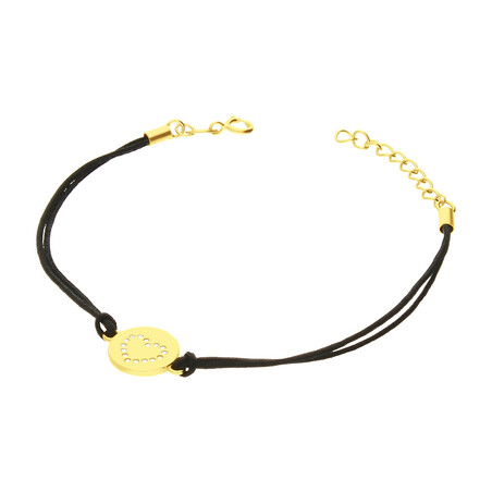 Bransoleta pozłacana serce z cyrkoniami w kółku na czarnym sznurku PW368 GOLD czarny próba 925