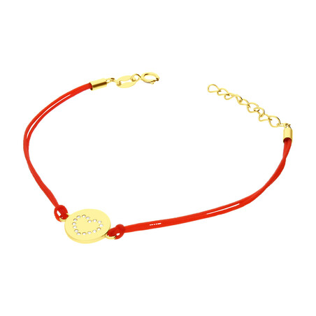 Bransoleta pozłacana serce z cyrkoniami w kółku na czerwonym sznurku PW368 GOLD czerwony próba 925