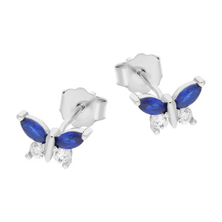 Kolczyki srebrne dla dziewczynki motyl z niebieską i białą cyrkonią/sztyftTB 15749 próba 925