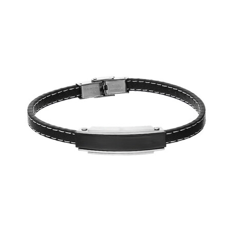 Bransoleta męska czarna blaszka na pasku z białą nitką Steelman  IT BR3532