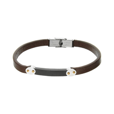 Bransoleta męska czarna blaszka i ćwieki Steelman IT BR3689