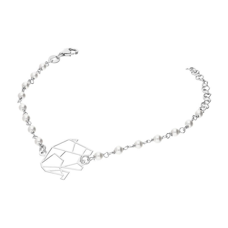 Bransoleta srebrna geometryczny słoń i białe perły jubilerskie NI BRN23054 próba 925