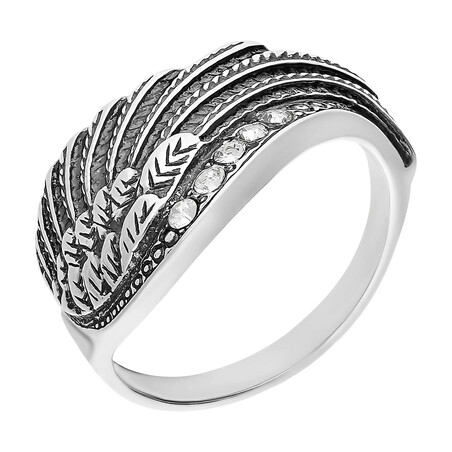 Pierścionek srebrny skrzydło oksyda z cyrkoniami SZ214 próba 925