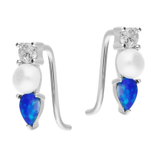 Kolczyki srebrne perła jubilerska i niebieski opal TB 01867 próba 925