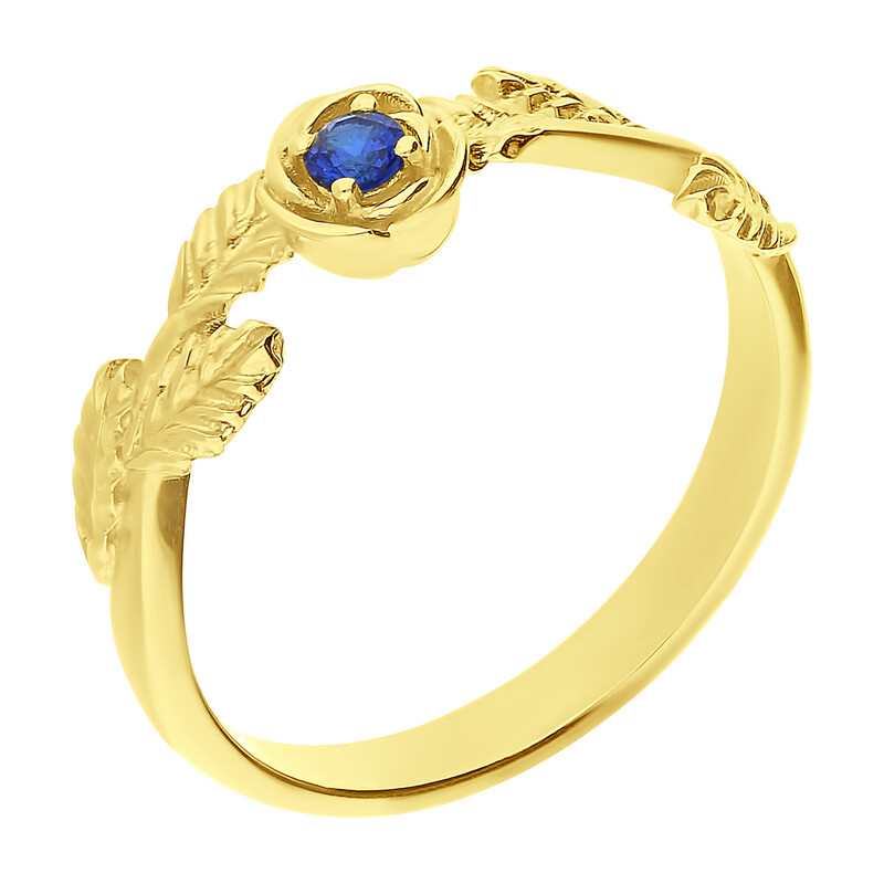 Pierścionek złoty listki z niebieską cyrkonią BC82 SA próba 585