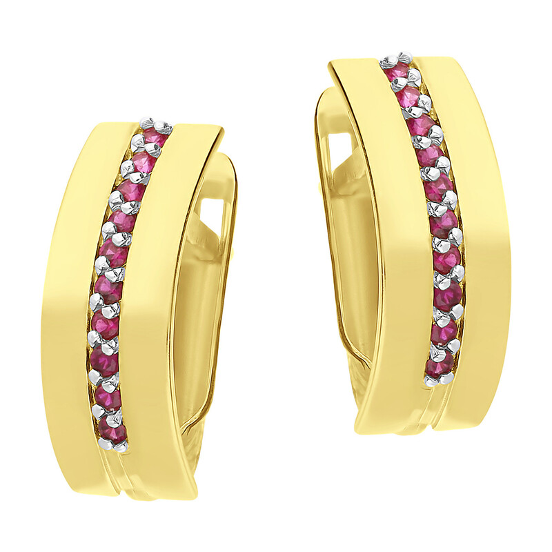 Kolczyki złote blaszka z czerwonymi cyrkoniami BC89 RB próba 585