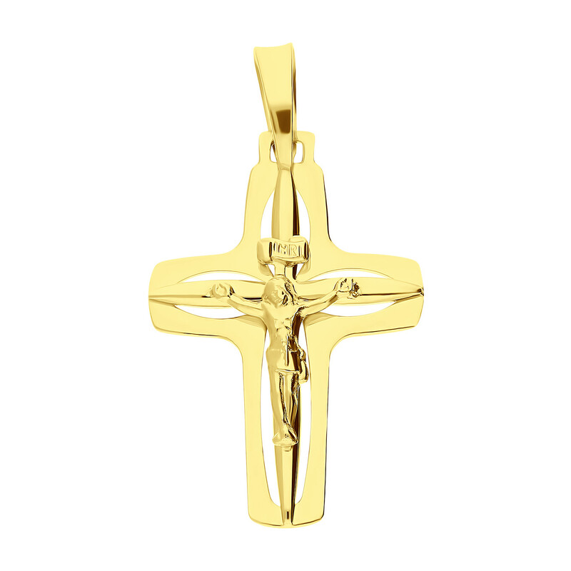 Krzyżyk złoty ażurowy z wizerunkiem BC C-353 próba 585