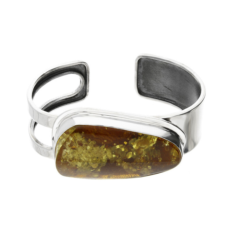 Bransoleta srebrna bangle bursztyn koniakowy GX MINERALS GX-bur-12 bangle próba 925