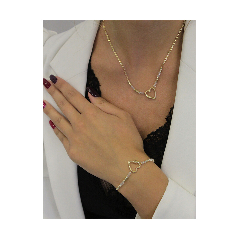 Bransoleta pozłacana serce i kulki/long anker PW351 GOLD próba 925