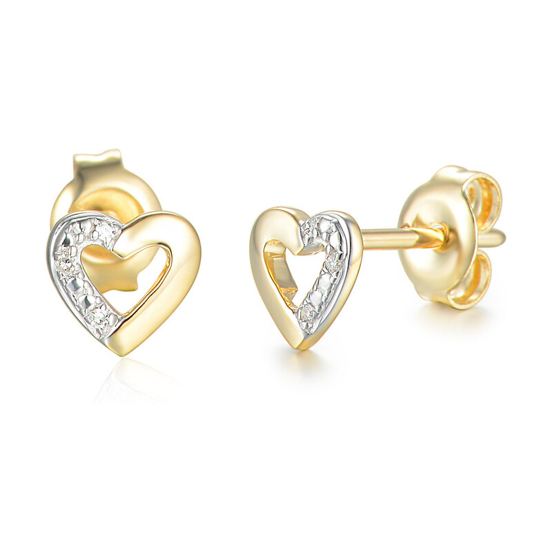 Kolczyki złote serce z diamentami/sztyft AW 69371 Y próba 585