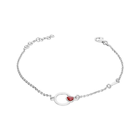 Bransoleta srebrna kółko z różowym sercem i gładkie serce/rolo NI BRN30541B ROD próba 925