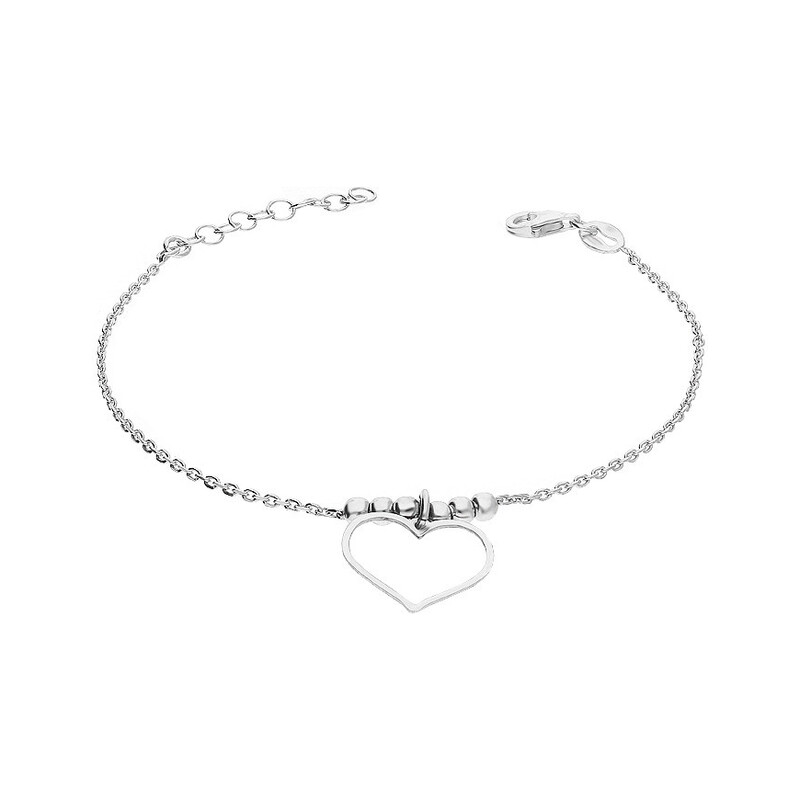 Bransoleta srebrna wiszące serce i gładkie kulki/anker NI BRN30985 ROD próba 925