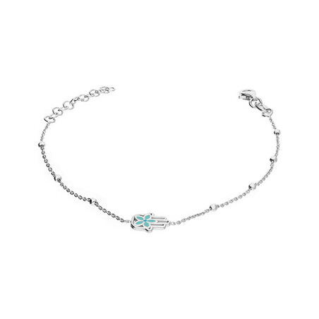 Bransoleta srebrna ręka Fatimy z kwiatkiem i zieloną emalią i kulki NI BRN32493 ROD próba 925