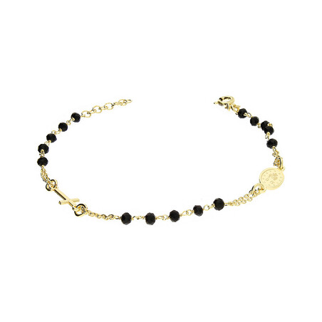 Bransoleta pozłacana różaniec z czarnymi szklanymi paciorkami NI ROBDGCN3 GOLD próba 925
