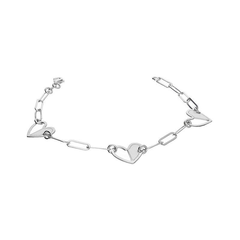 Bransoleta srebrna serca z białą emalią/anker NI XBR09543 ROD próba 925
