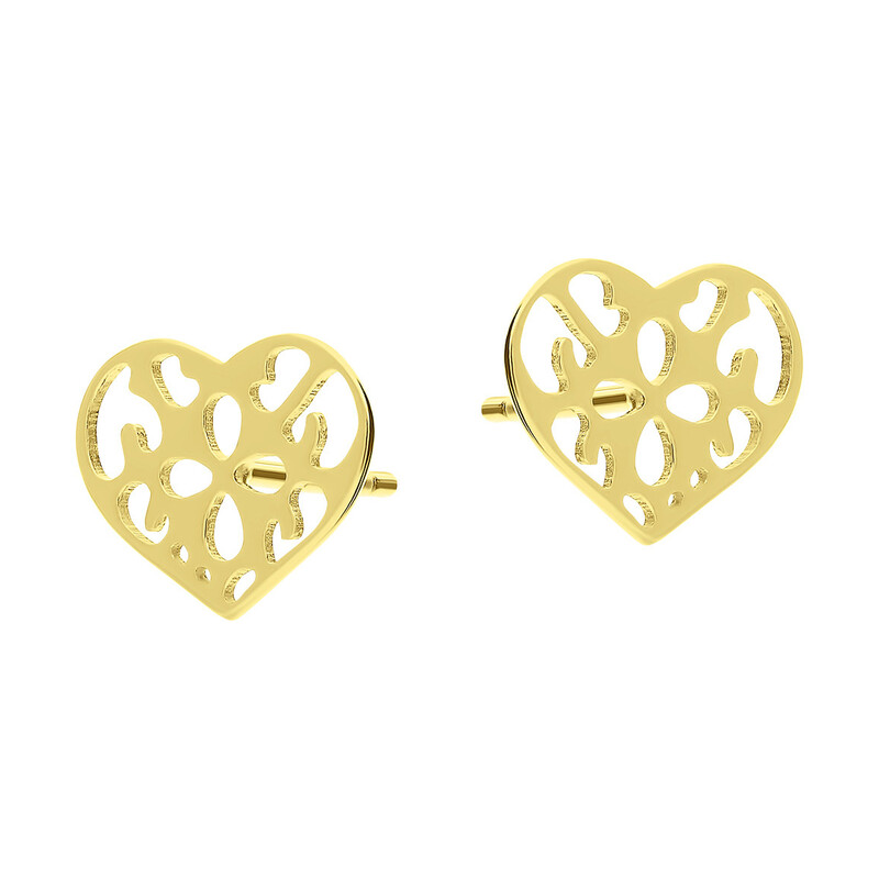 Kolczyki pozłacane ażurowe serce/sztyft A0573 GOLD próba 925