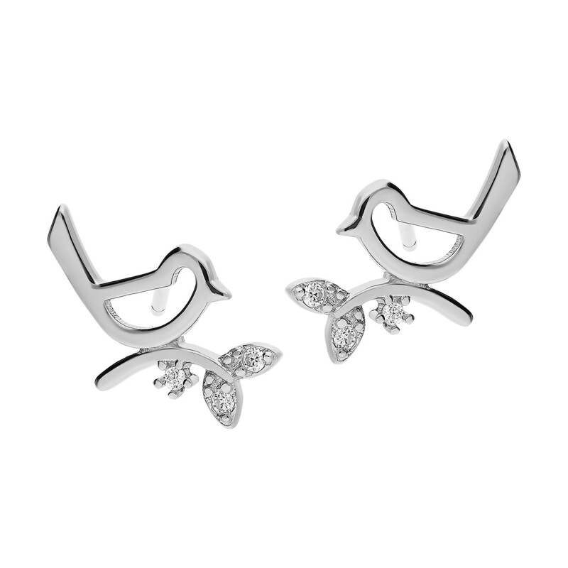 Kolczyki srebrne ptak na gałązce z cyrkoniami/sztyft A0580 próba 925