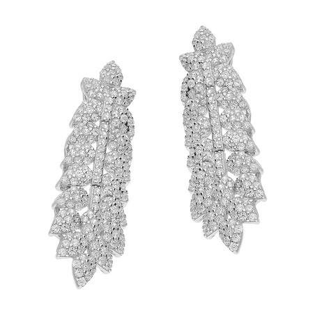 Kolczyki srebrne liść paproci z cyrkoniami/sztyft A0716 próba 925