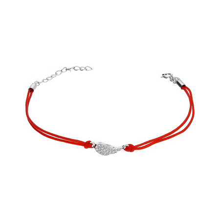 Bransoleta srebrna skrzydło z cyrkoniami na czerwonym sznurku PW91 ROD czerwony próba 925
