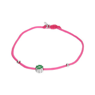 Bransoleta dziecięca koniczyna z zieloną emalią na różowym sznurku PW346 różowy próba 925