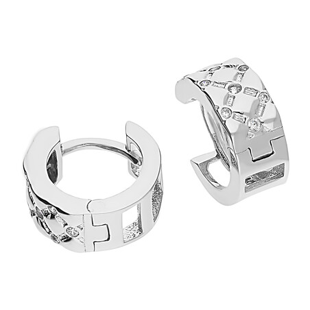 Kolczyki srebrne blaszki kółka z cyrkoniami w kratę  OL OKP514 próba 925