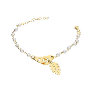 Bransoleta pozłacana perły jubilerskie i kajdanki ze skrzydłem PW356 GOLD próba 925