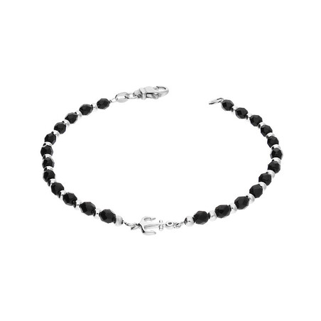Bransoleta srebrna fasetowane czarne kulki i kotwica  PW357 próba 925