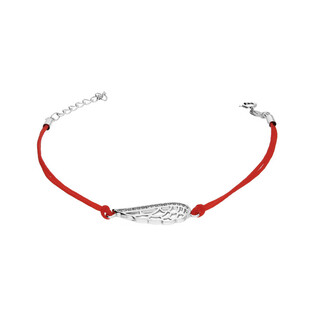 Bransoleta srebrna ażurowe skrzydło z cyrkoniami na czerwonym sznurku PW366 ROD czerwony próba 925