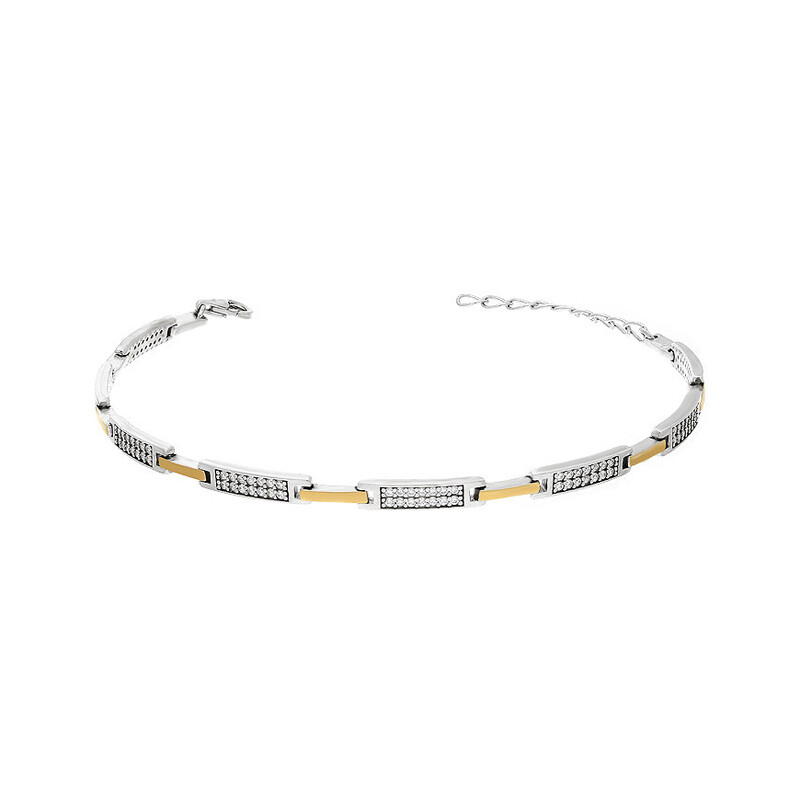Bransoleta srebrna LINE prostokąty z cyrkoniami PX 1004_AU375 blaszka gold