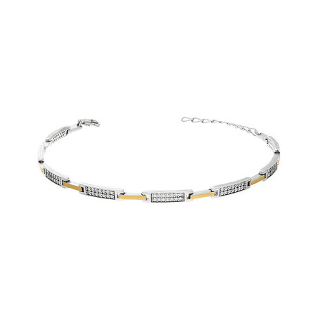 Bransoleta srebrna LINE prostokąty z cyrkoniami PX 1004_AU375 blaszka gold