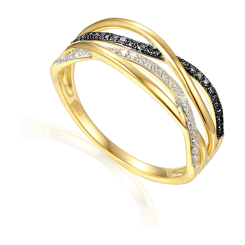 Pierścionek złoty VENEZIA z białymi i czarnymi diamentami AW 56276 YW b+cz diamenty próba 585