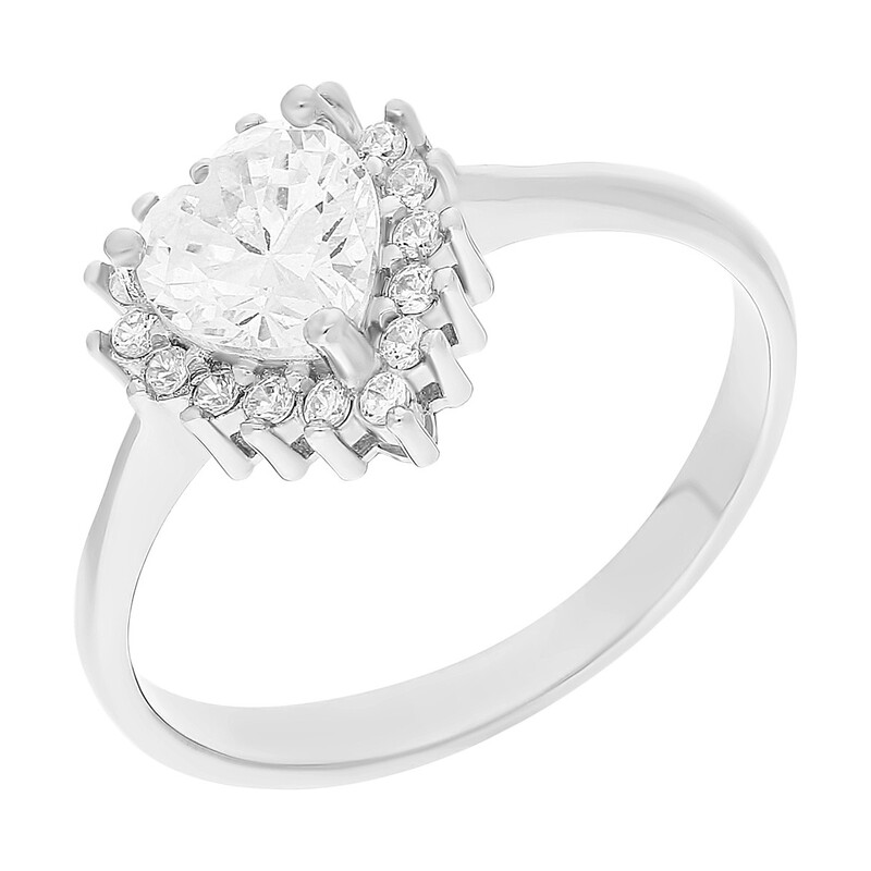 Pierścionek srebrny cyrkonie w sercu DA753 próba 925