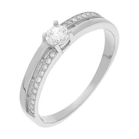 Pierścionek srebrny z dzieloną szyną i cyrkoniami DA756 próba 925