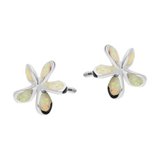 Kolczyki srebrne kwiatek z białym opalem jubilerskim/sztyft HS1129 biały próba 925