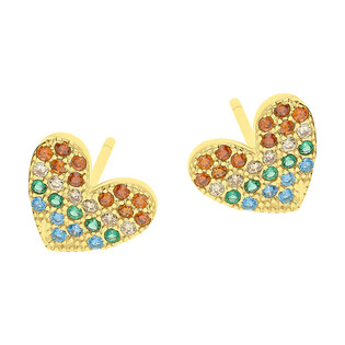 Kolczyki pozłacane serce z wielokolorowymi cyrkoniami/sztyft HS1294 GOLD próba 925