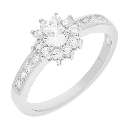 Pierścionek srebrny kwiatek 10 płatków z cyrkoniami HS1323-1 próba 925