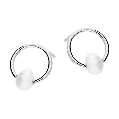 Kolczyki srebrne koło z perłą jubilerską 10 mm/sztyft JA952ROD próba 925