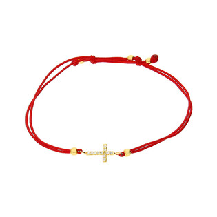 Bransoleta złota krzyżyk z cyrkoniami na czerwonym sznurku LP 34U25-B0106-Y-CZ-IP próba 375