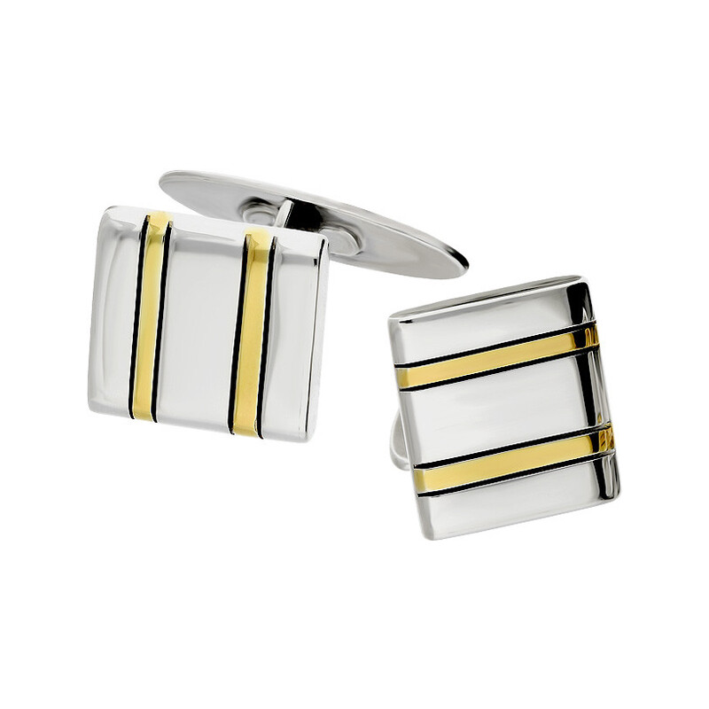 Spinki do mankietów srebrne kwadrat z pozłacanymi paskami TB MN5EZ-GOLD próba 925