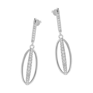 Kolczyki srebrne owal z pałką z cyrkoniami/sztyft A0760 próba 925