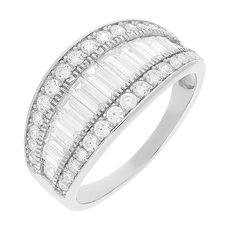 Pierścionek srebrny obrączkowy bagiety i cyrkonie HS1181 próba 925