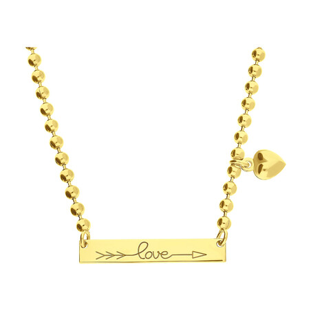 Naszyjnik pozłacany blaszka z napisem Love/bead LO CLSW0021 GOLD próba 925