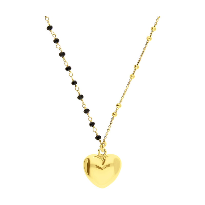 Naszyjnik pozłacany gładkie i fasetowane kulki i serce LO011 GOLD próba 925
