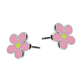 Kolczyki srebrne dla dziewczynki kwiatek z różową emalią/sztyft PW9-2 próba 925