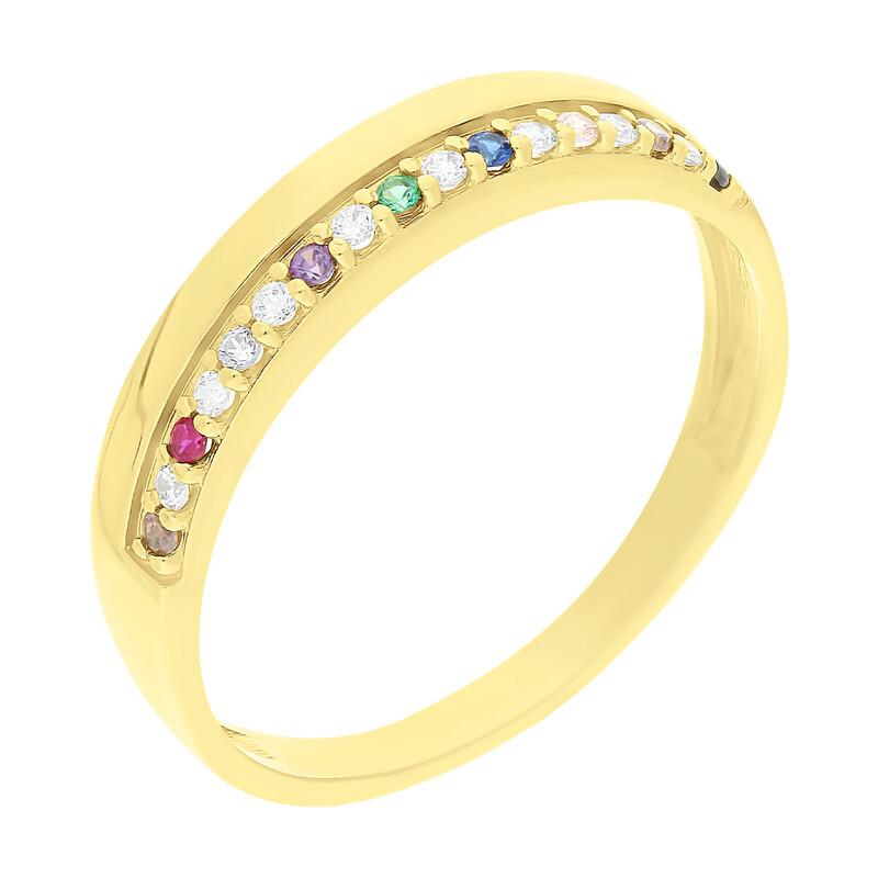 Pierścionek złoty z rzędem kolorowych cyrkonii ZQ 526 MIX próba 585