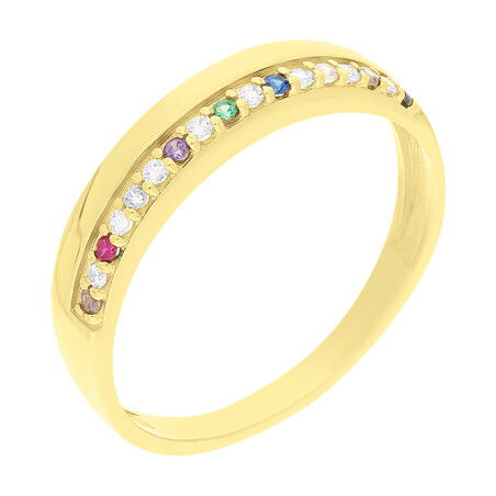 Pierścionek złoty z rzędem kolorowych cyrkonii ZQ 526 MIX próba 585