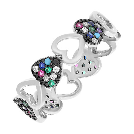 Pierścionek srebrny serca z kolorowymi cyrkoniami i serca ramka SR 293 mix ROD próba 925