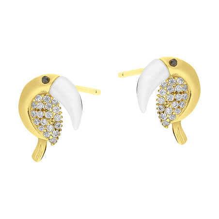 Kolczyki pozłacane pelikan z cyrkoniami i masą perłową/sztyft TB 12612 GOLD próba 925
