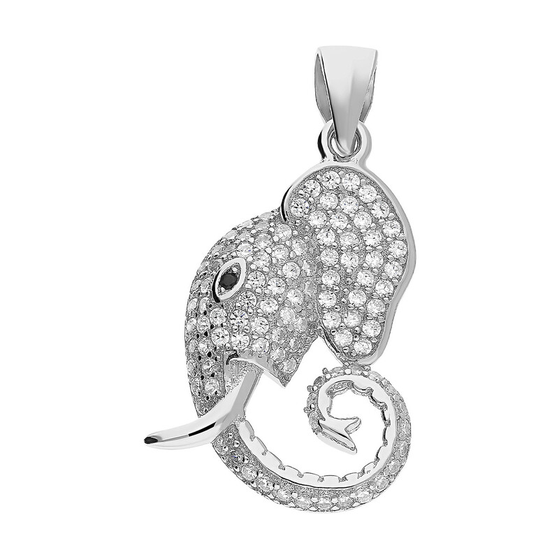 Zawieszka srebrna głowa słonia z cyrkoniami TB 15278 próba 925