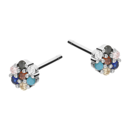 Kolczyki srebrne kółko kwiat z kolorowymi cyrkoniami/sztyft DA705-2 próba 925